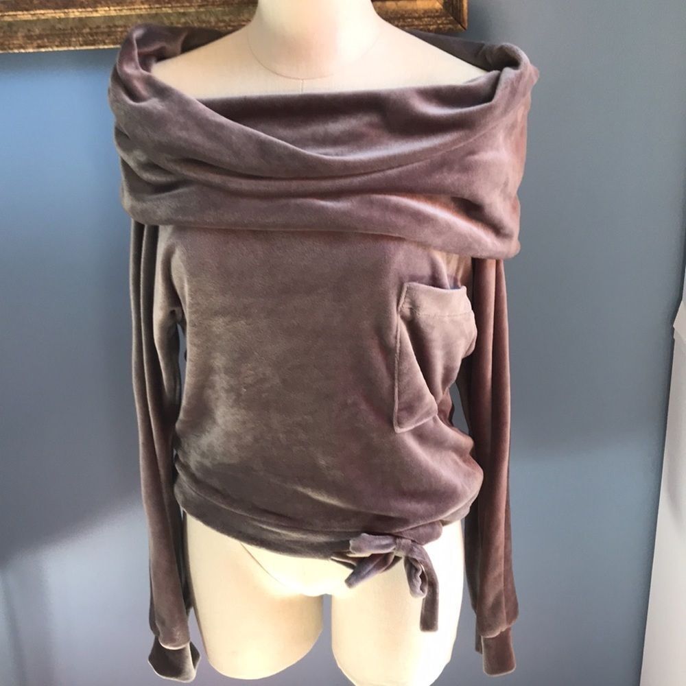 NWT CBR Gray velvet top Cowl neck/shoulder to shoulder long sleeves size M